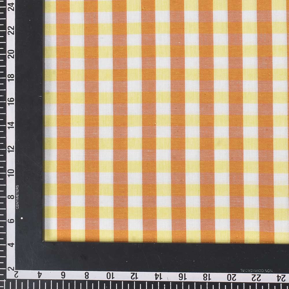 CHECK YELLOW & ORANGE PURE COTTON 84 GSM HANDWOVEN FABRIC
