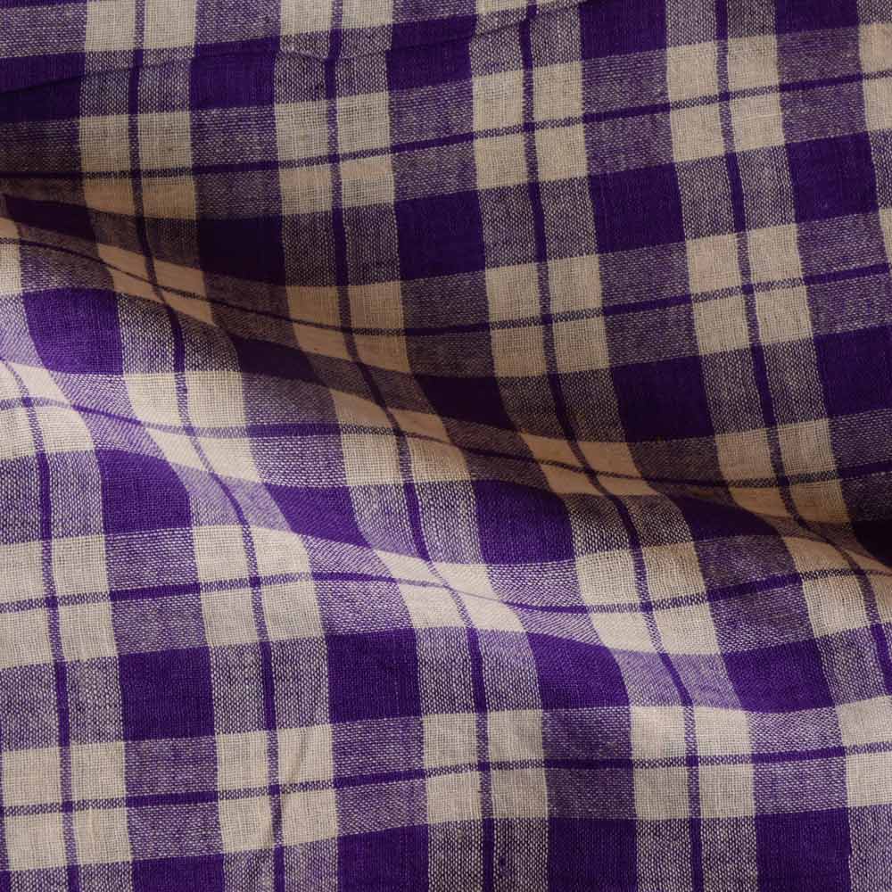 Check Violet & White Pure Cotton 82 GSM Handwoven Fabric