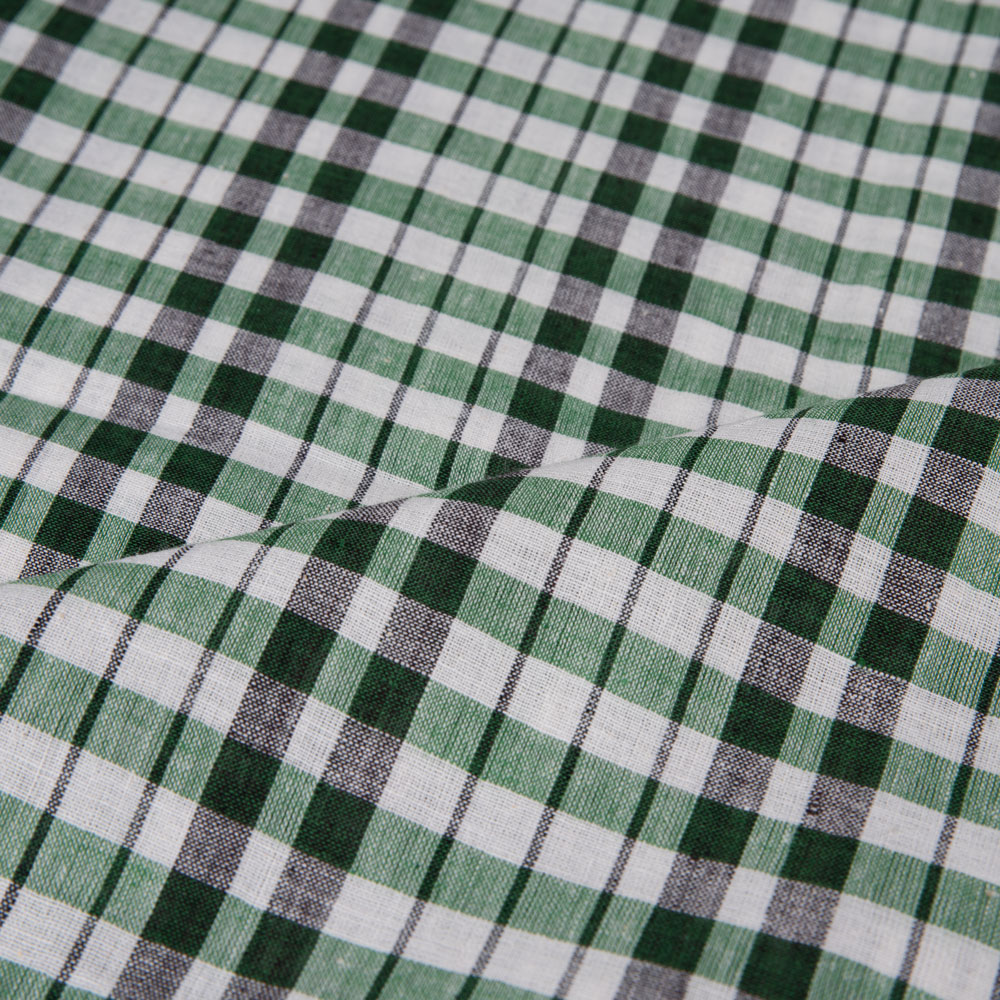 CHECK GREEN & WHITE PURE COTTON 72 GSM HANDWOVEN FABRIC
