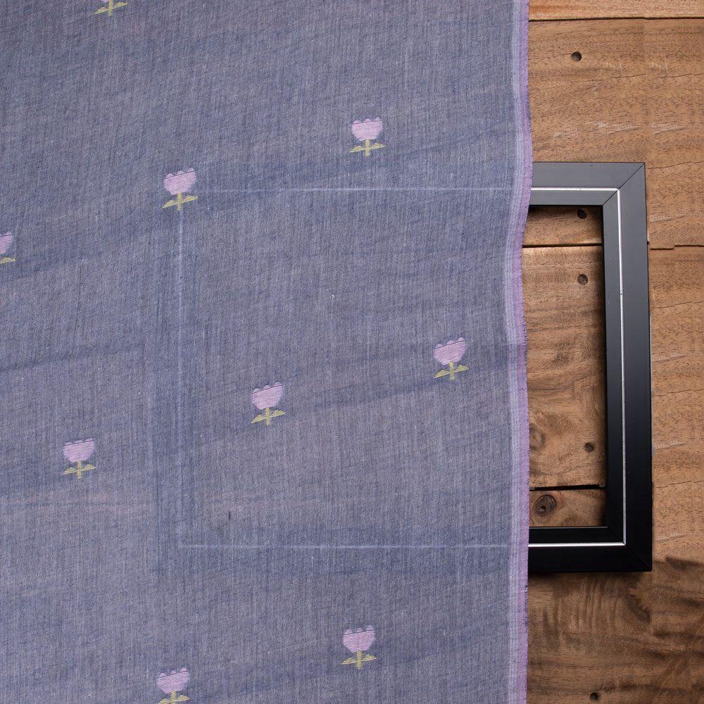 FLORAL GREY JAMDANI PURE COTTON 56 GSM HANDWOVEN FABRIC 201
