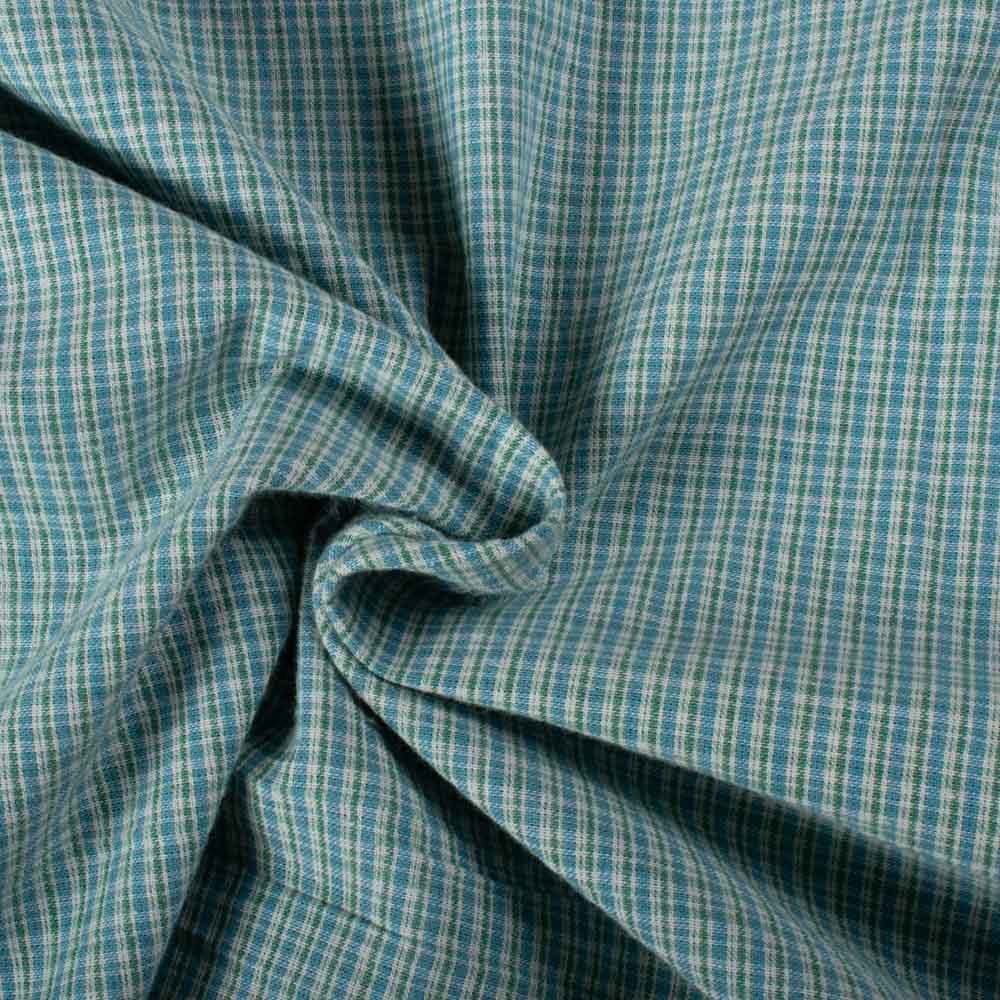 Check Sky Green & White Pure Cotton 100 GSM Handwoven Fabric