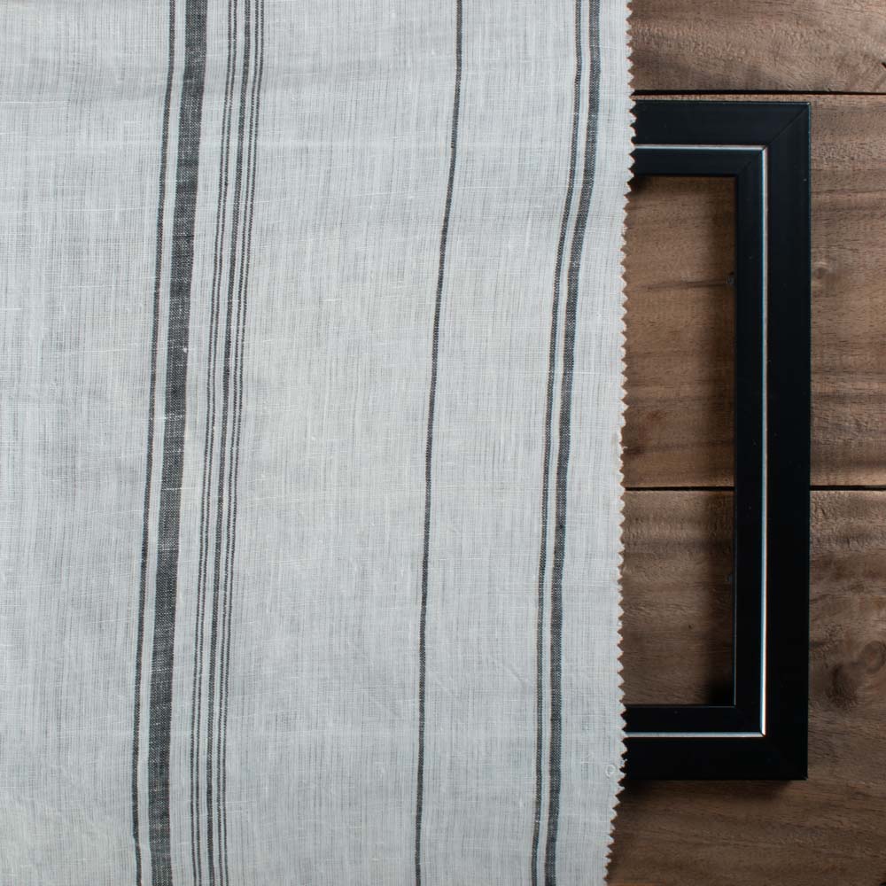 STRIPE WHITE PURE LINEN 127 GSM HANDWOVEN FABRIC