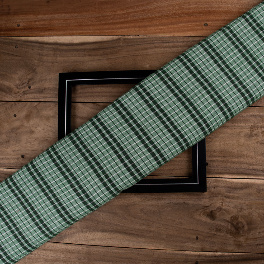 Check Green Pure Cotton 74 GSM Handwoven Fabric