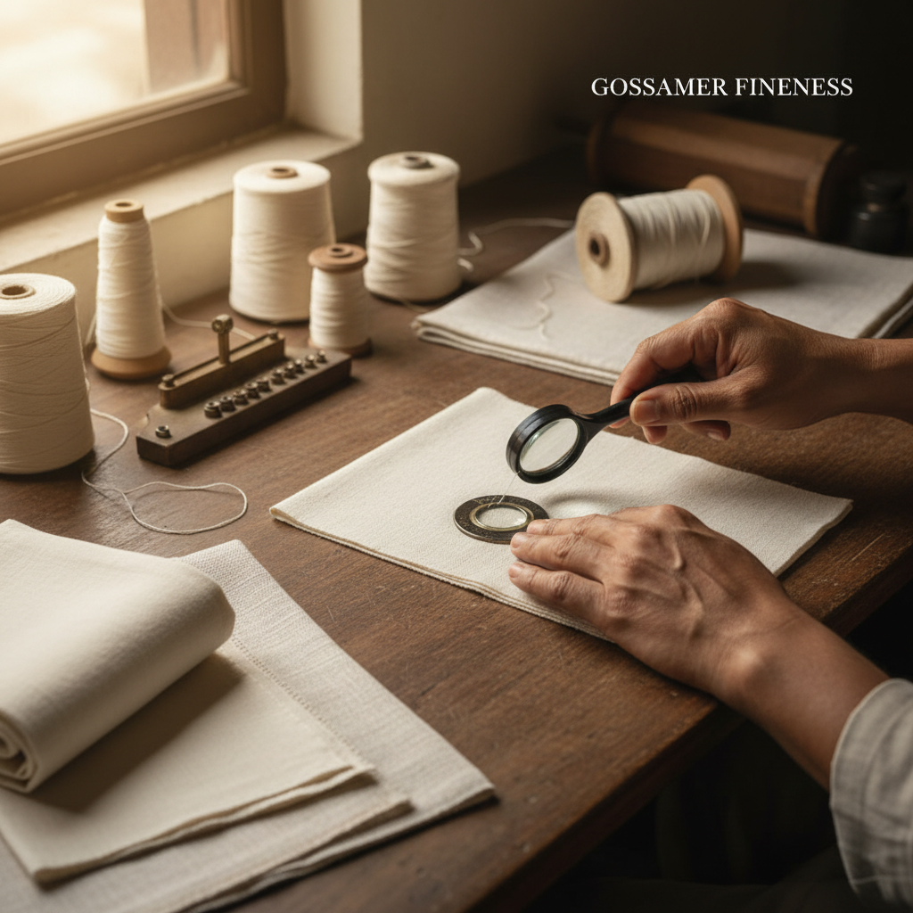 Soft, lightweight jamdani cotton fabric draping naturally to show fine yarn quality