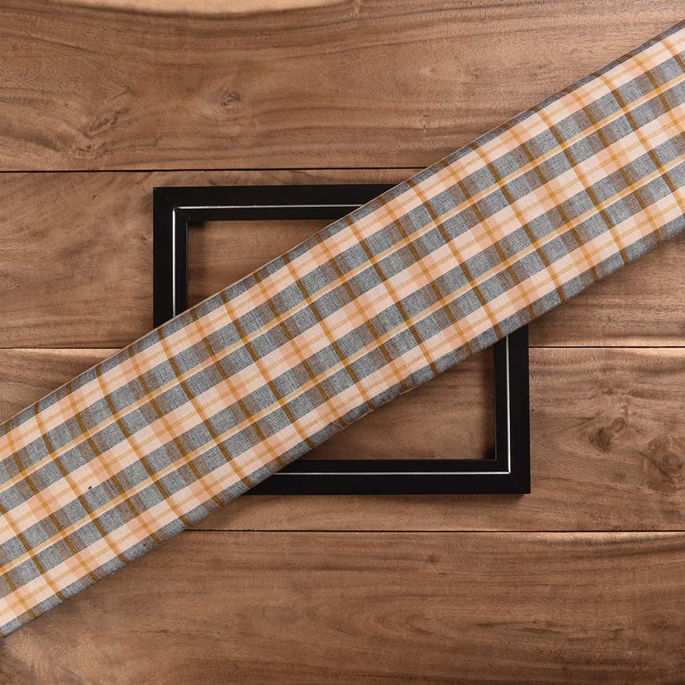 Check Creme Black Pure Cotton 102 GSM Handwoven Fabric