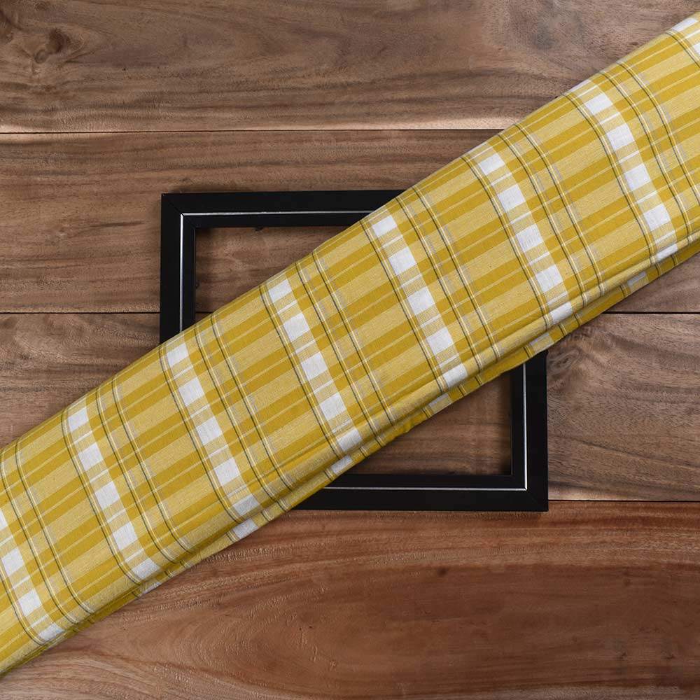 Check Yellow Pure Cotton 105 GSM Handwoven Fabric