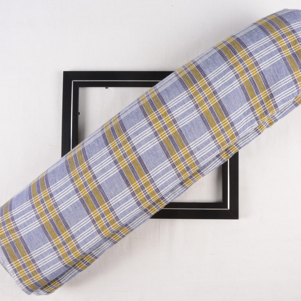 Check Blue & Yellow Pure Cotton 96 GSM Handwoven Fabric