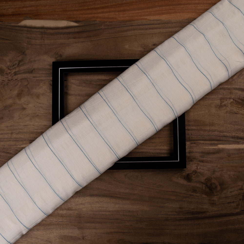 Pinstripe Off White Cotton & Mulberry Silk Blend 42 GSM Handwoven Fabric