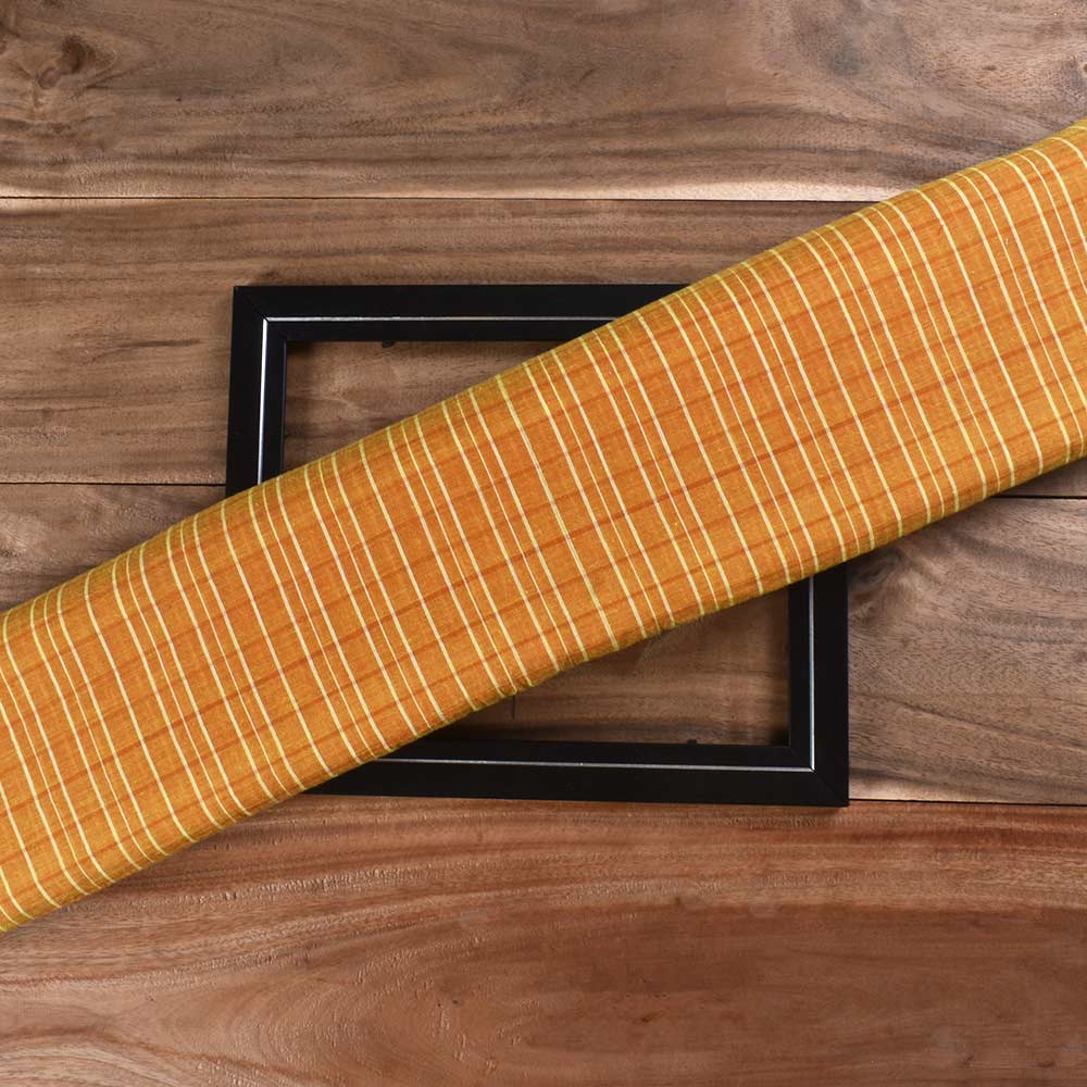 Check Orange & Natural Gold Pure Cotton 67 GSM Handwoven Fabric