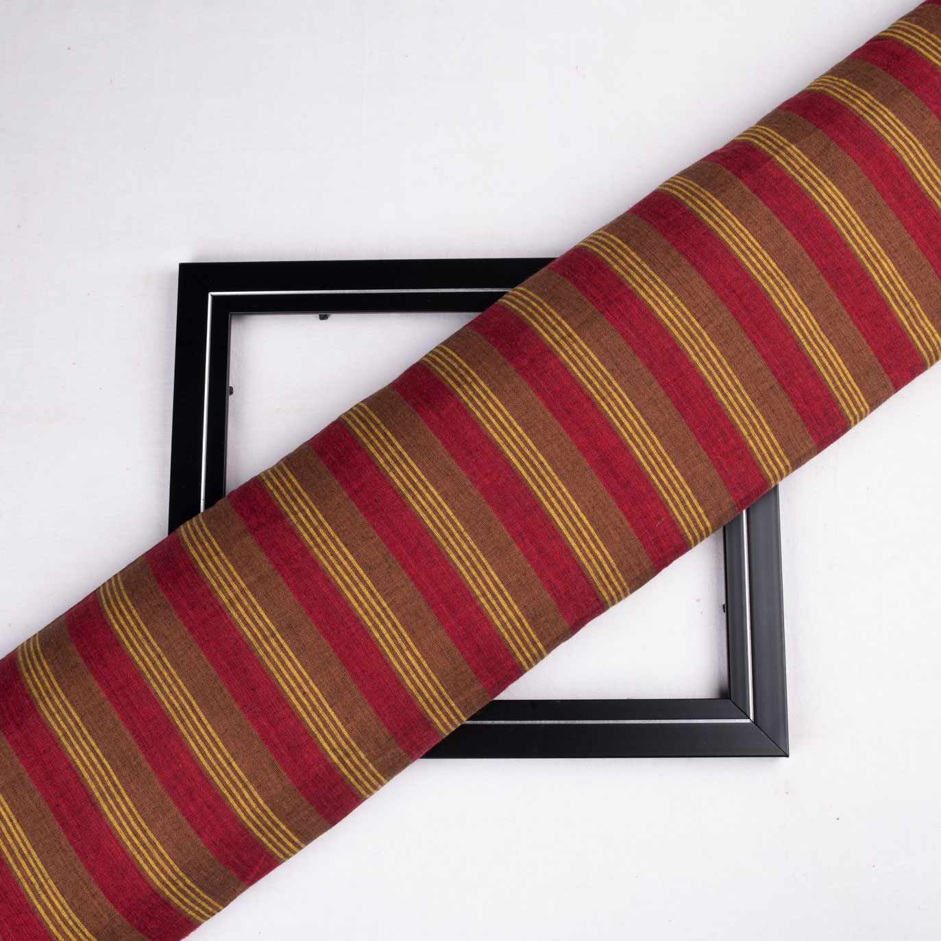 Stripe Red & Brown Pure Cotton 76 GSM Handwoven Fabric