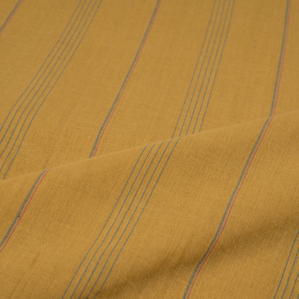 STRIPE MUSTARD PURE COTTON 60 GSM HANDWOVEN FABRIC