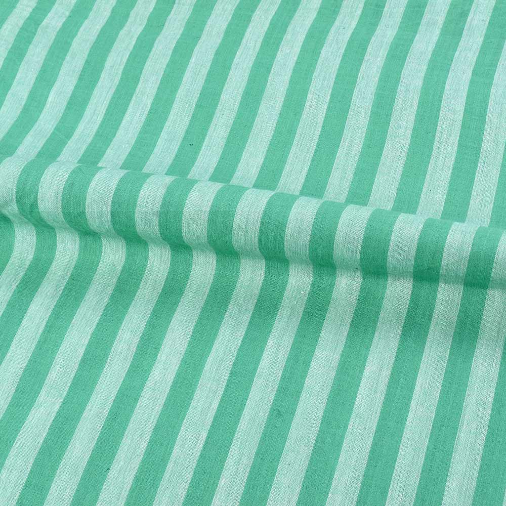STRIPE GREEN & WHITE PURE COTTON 62 GSM HANDWOVEN FABRIC 242