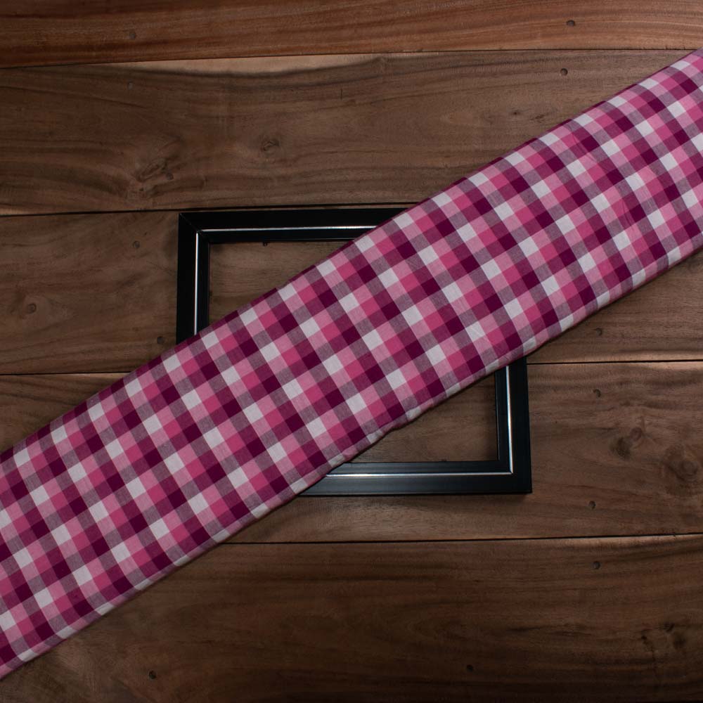 Check Pink White Pure Cotton 105 GSM Handwoven Fabric