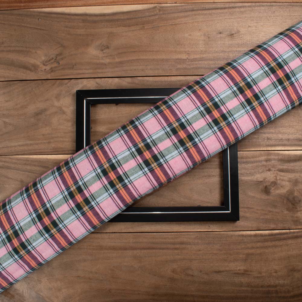 Check Multicolor Pure Cotton 100 GSM Handwoven Fabric 622