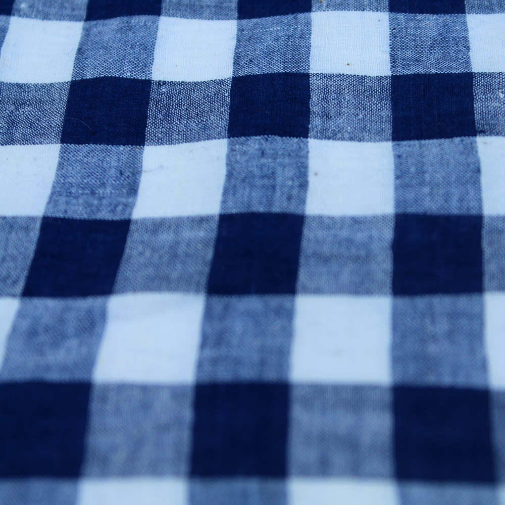 Check Blue & White Pure Cotton 70 GSM Handwoven Fabric