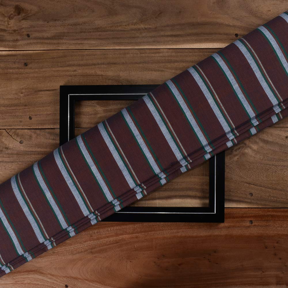 Stripe Brown Pure Cotton 75 GSM Handwoven Fabric 226