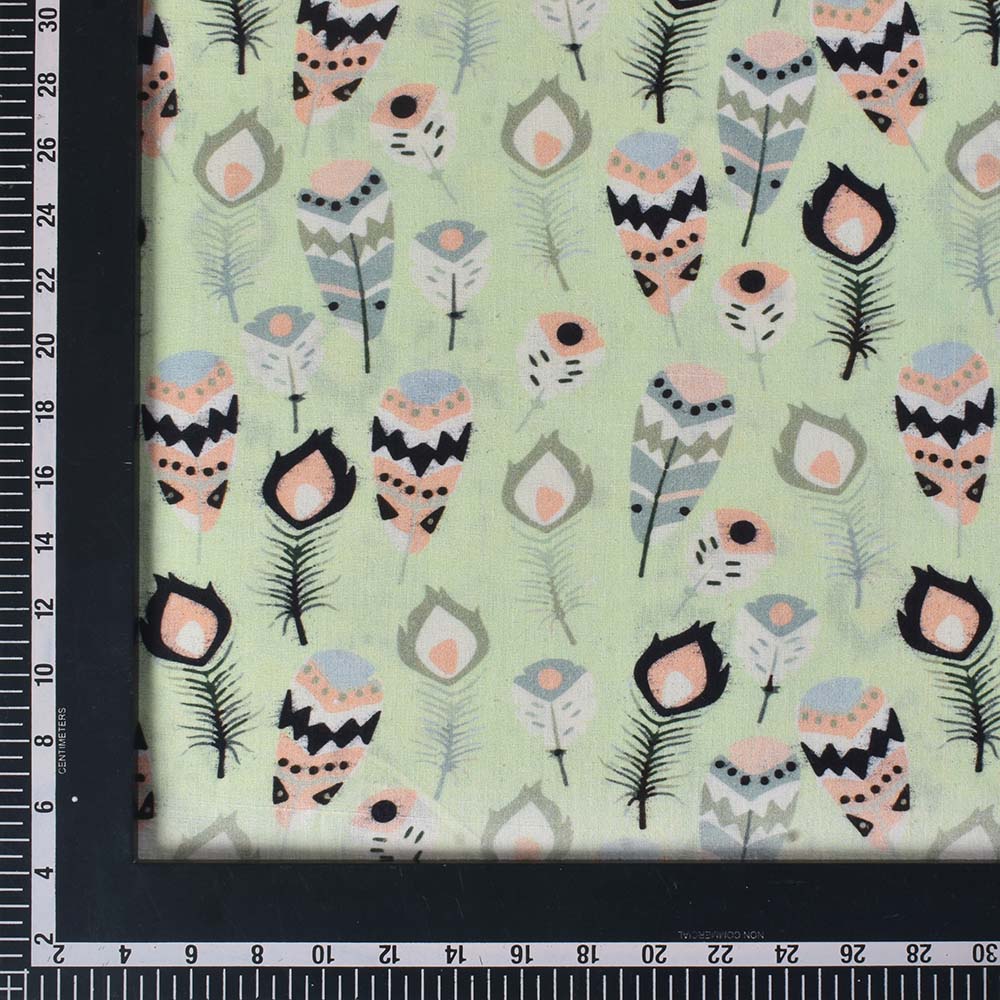 ABSTRACT LIGHT GREEN DIGITAL PRINTED KHADI COTTON 120 GSM HANDWOVEN FABRIC