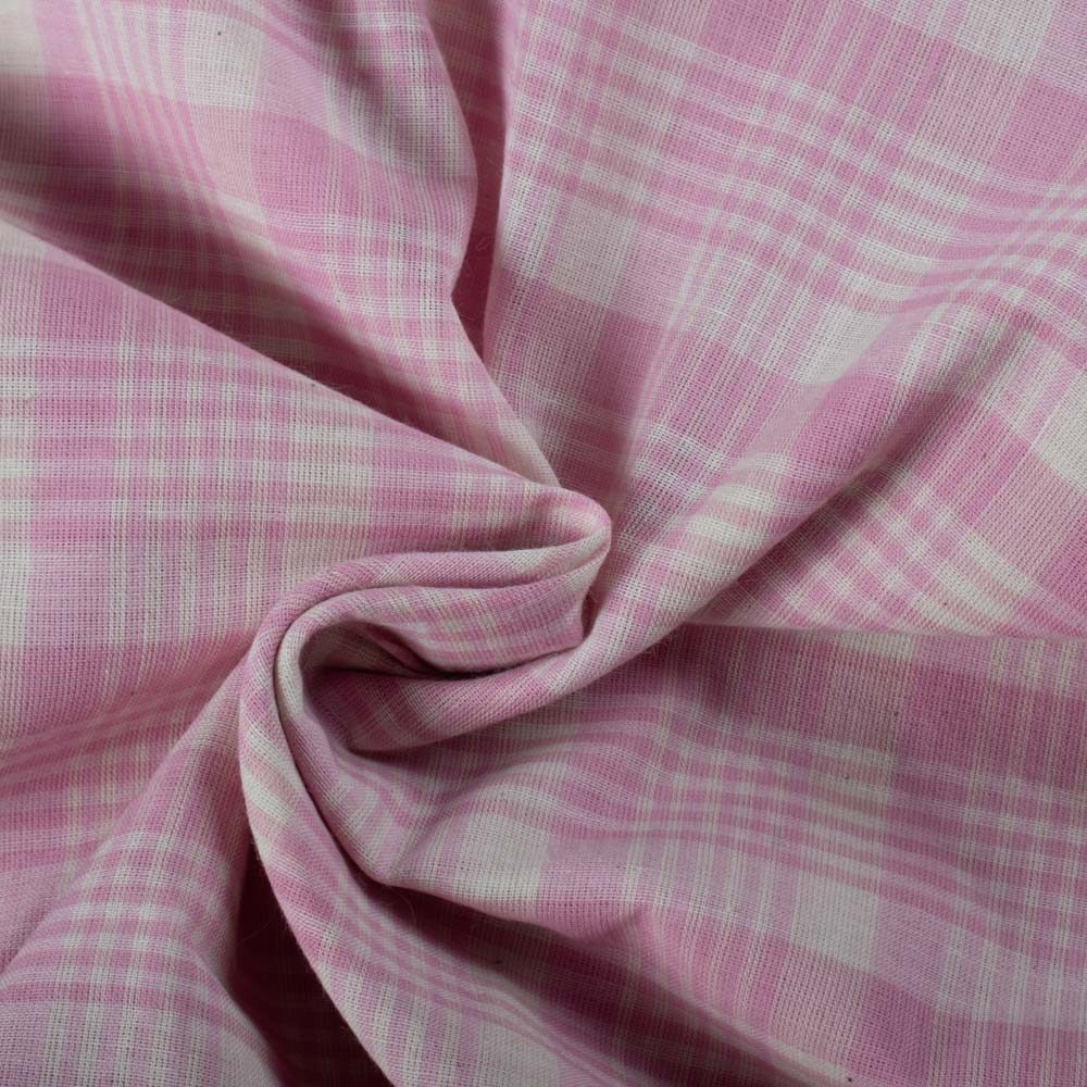 Check White & Pink Pure Cotton 65 GSM Handwoven Fabric