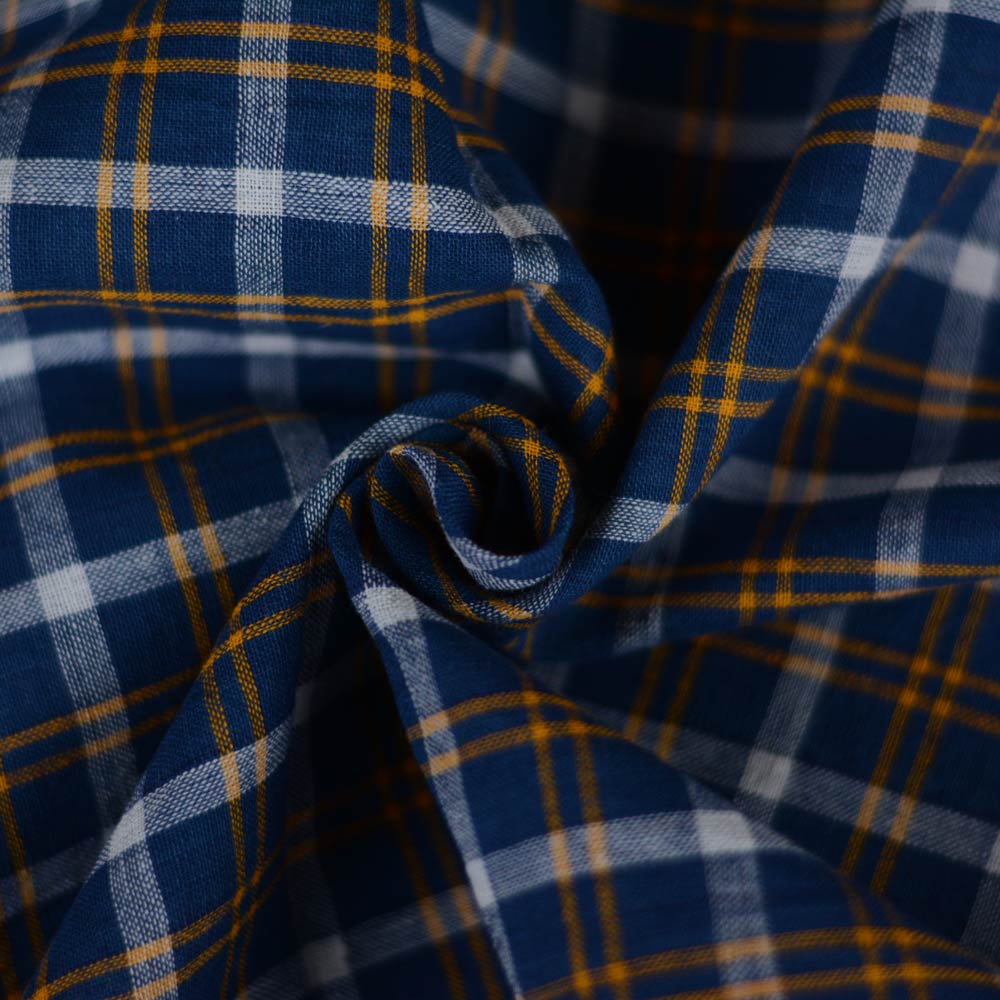 Check Blue & Yellow Pure Cotton 101 GSM Handwoven Fabric