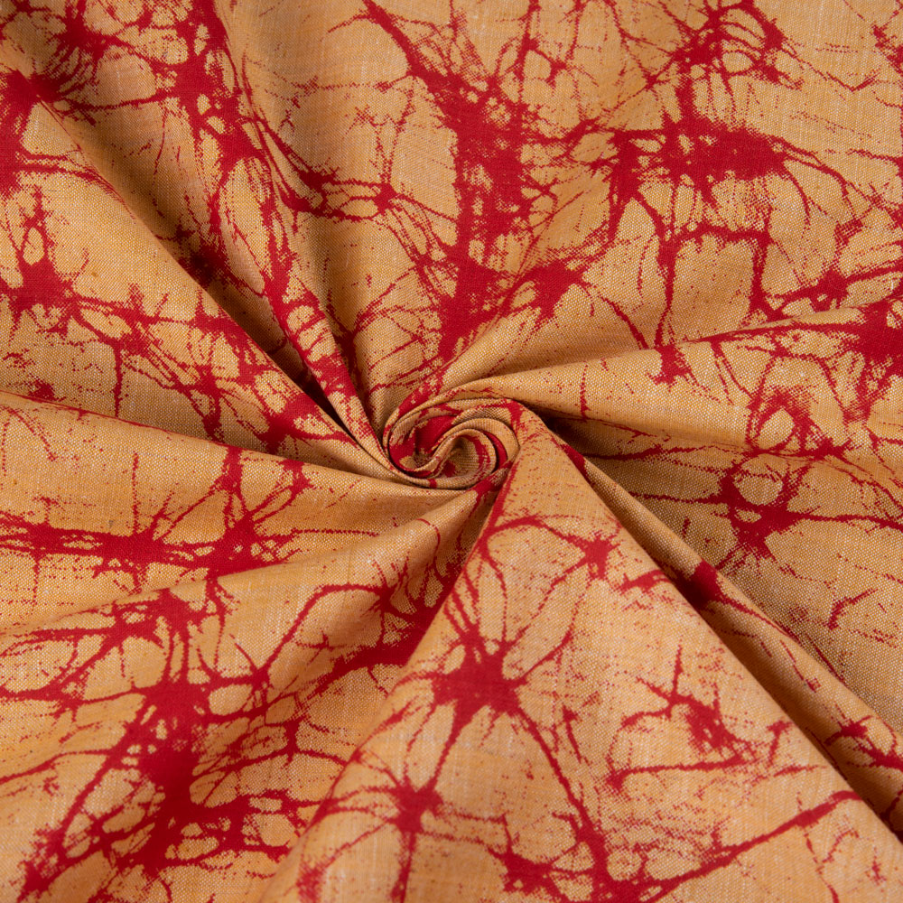 Abstract Yellow Screenprinted Cotton Khadi 85 GSM Handwoven Fabric