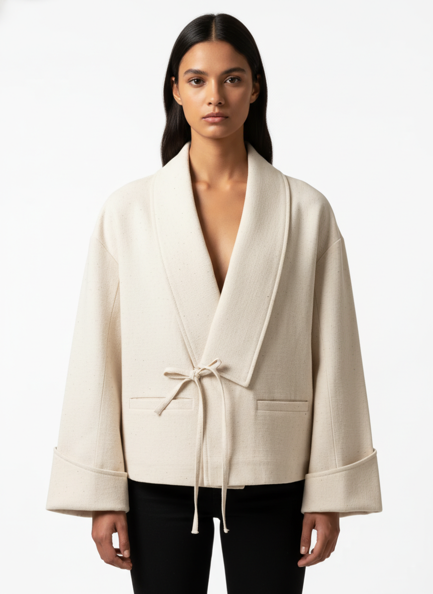 Fold Over Sleeve Kimono Coat With Pockets