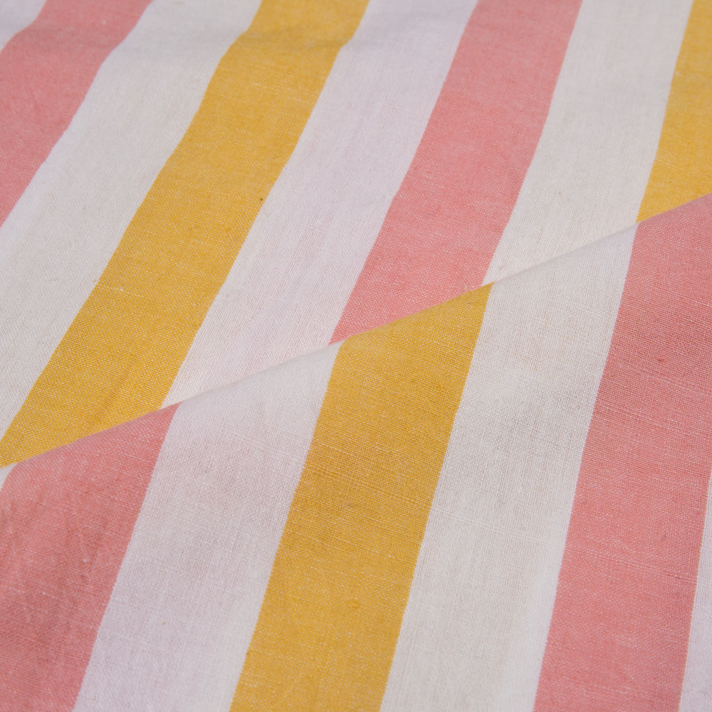 STRIPE ORANGE & PINK PURE COTTON 92 GSM HANDWOVEN FABRIC