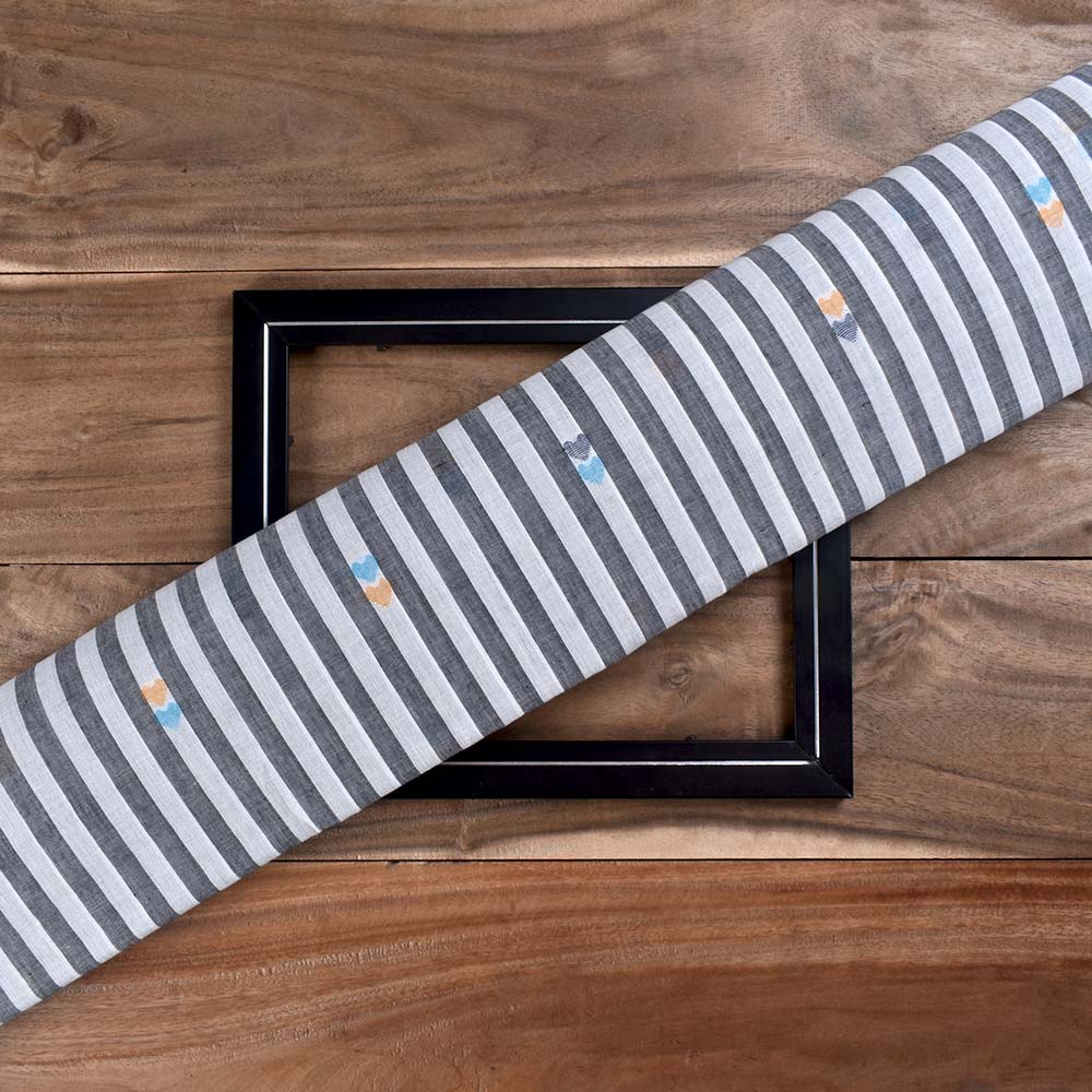 Black And White Jamdani Pure Cotton 63 GSM Handwoven Fabric