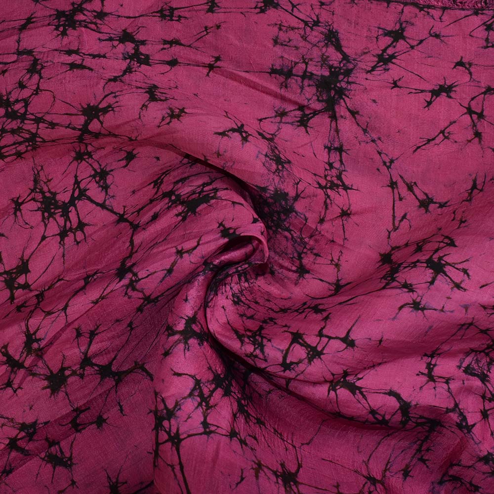 Abstract Pink Black Batik Mulberry Silk 40 GSM Fabric