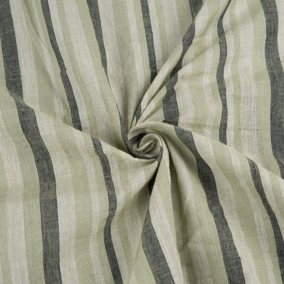 Stripe Light Green Pure Cotton 64 GSM Handwoven Fabric