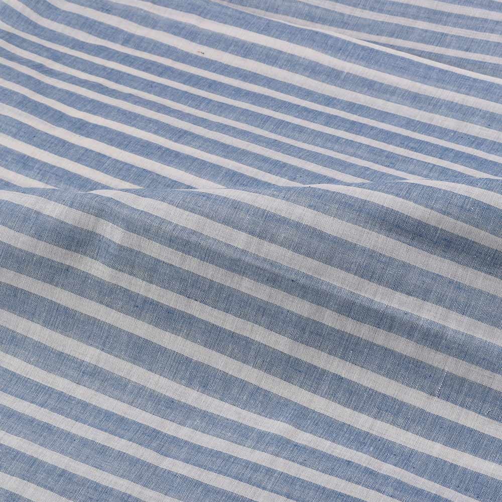 STRIPE BLUE & WHITE PURE COTTON 58 GSM HANDWOVEN FABRIC