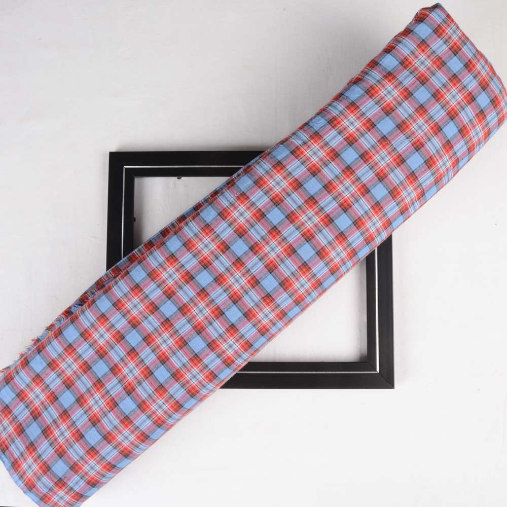 Check Blue & Red Pure Handwoven Cotton 70 GSM Fabric