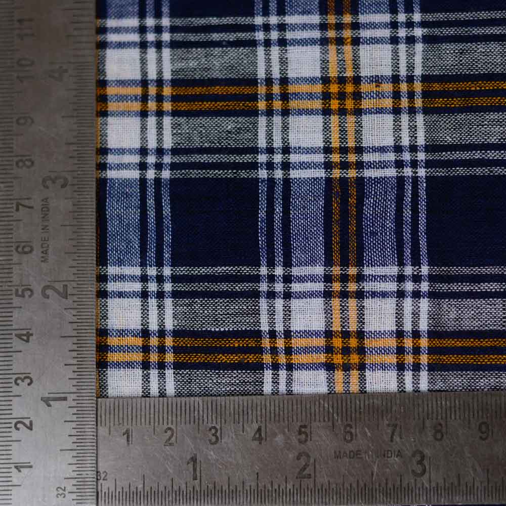 CHECK BLUE & ORANGE PURE COTTON 87 GSM HANDWOVEN FABRIC