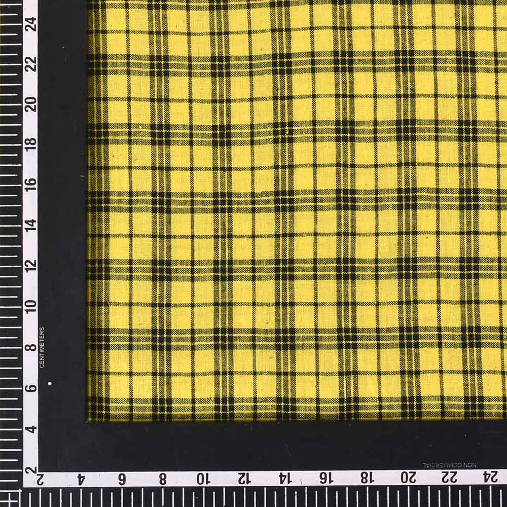 CHECK BLACK & YELLOW PURE COTTON 103 GSM HANDWOVEN FABRIC