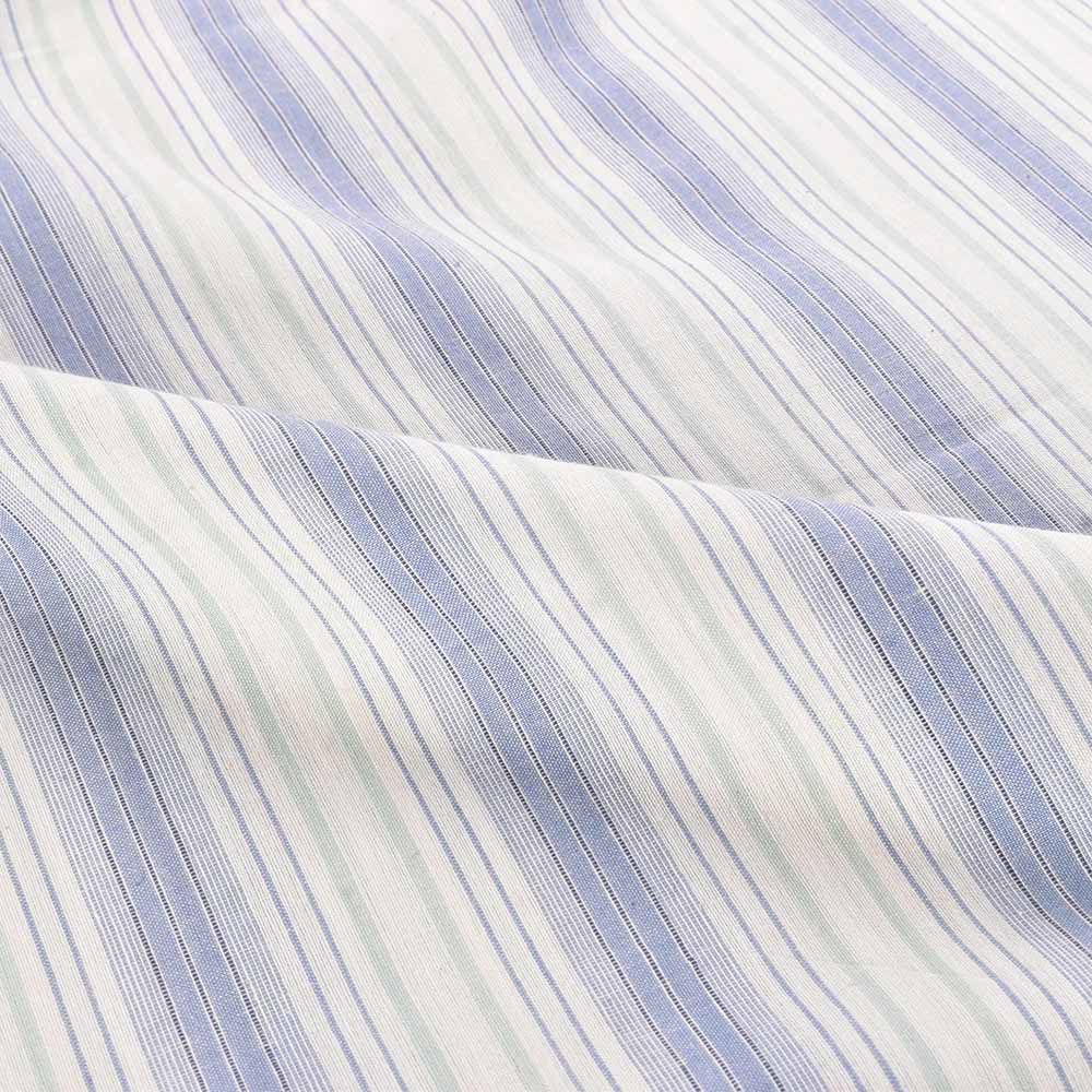 STRIPE WHITE BLUE AND GREEN PURE COTTON 85 GSM HANDWOVEN FABRIC