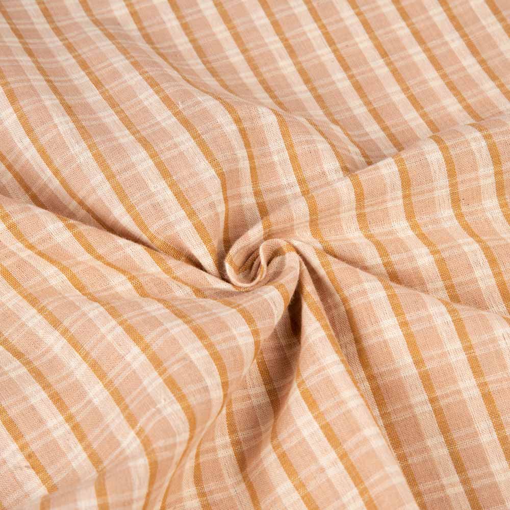 Check Beige Pure Cotton 98 GSM Handwoven Fabric