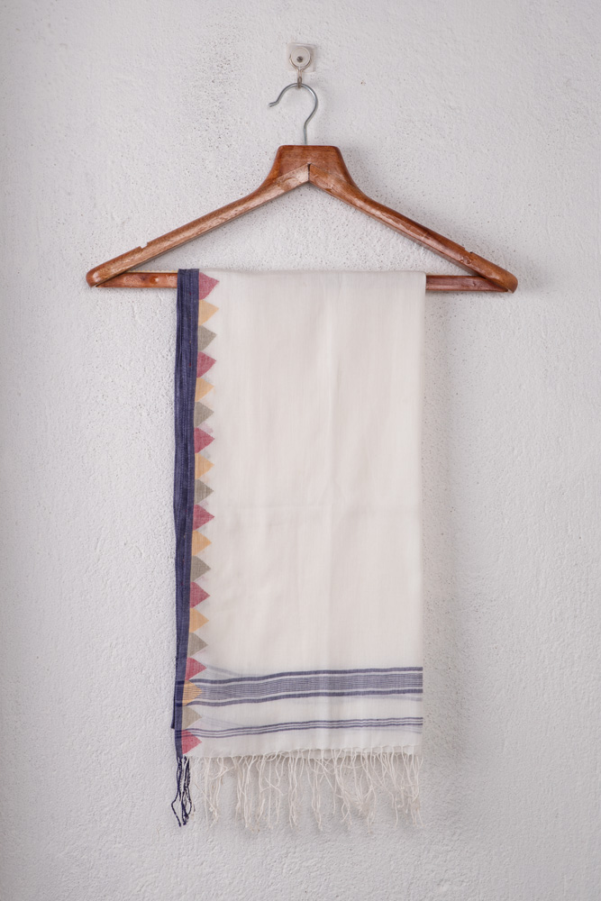 Geometric White Jamdani Handwoven Pure Cotton Scarf 117