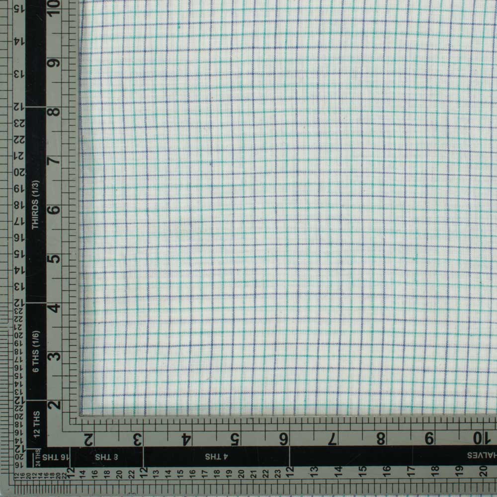 CHECK BLUE & WHITE PURE COTTON 97 GSM HANDWOVEN FABRIC