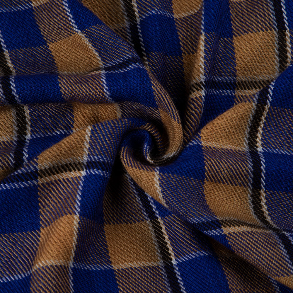 CHECK BROWN BLUE PURE WOOL 230 GSM HANDWOVEN FABRIC