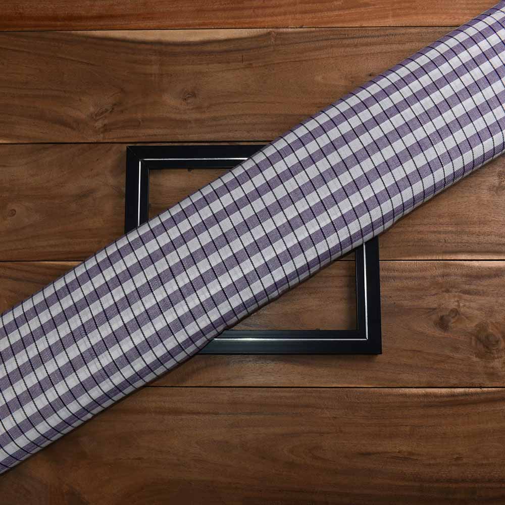 Check Twill White Purple Black Pure Cotton 100 GSM Handwoven Fabric