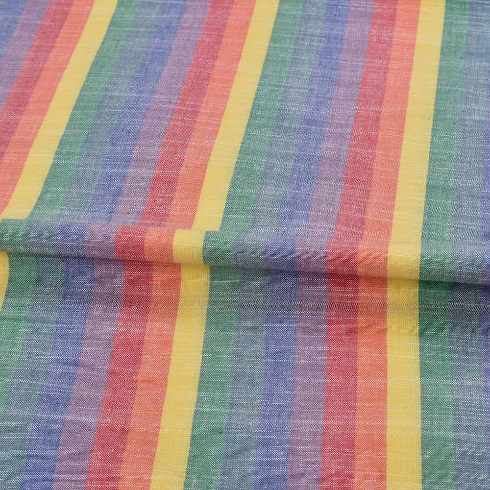STRIPE MULTICOLOR PURE COTTON 98 GSM HANDWOVEN FABRIC