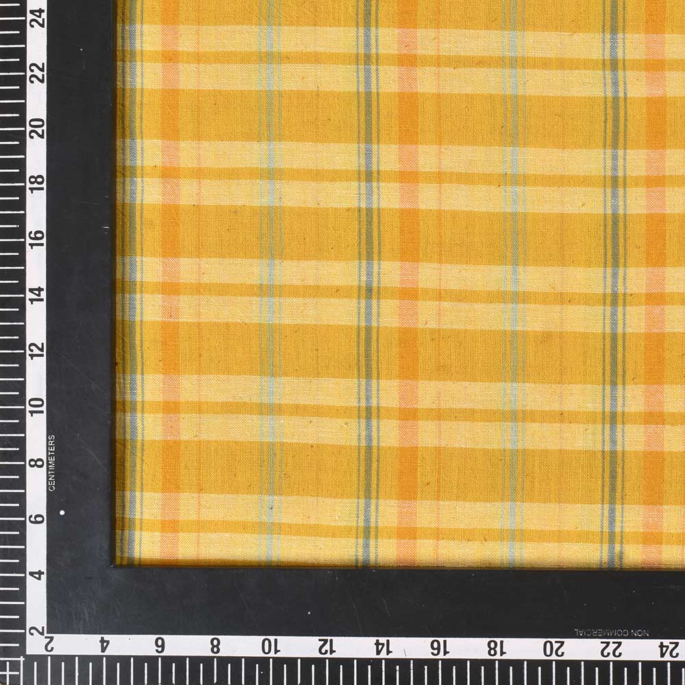 CHECK YELLOW PURE COTTON 94 GSM HANDWOVEN FABRIC