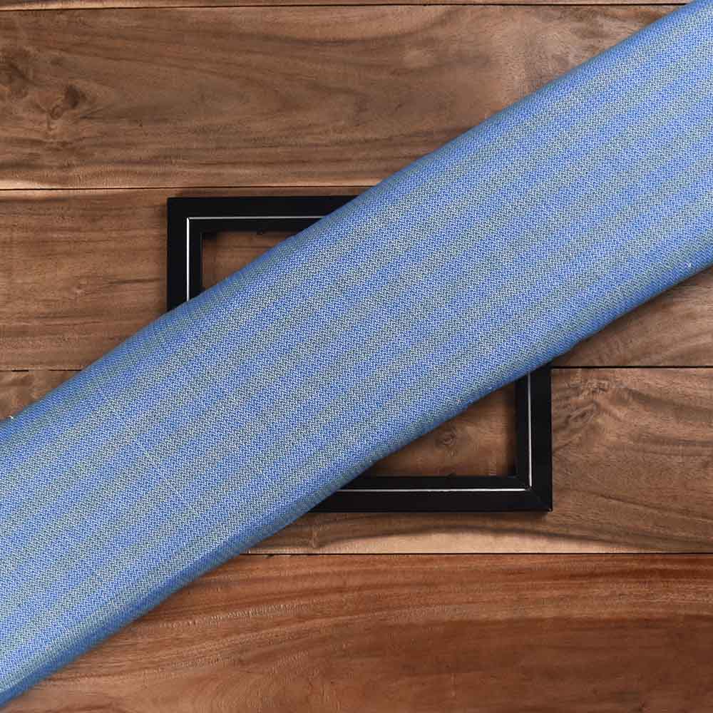 Herringbone Blue Pure Cotton 100 GSM Handwoven Fabric