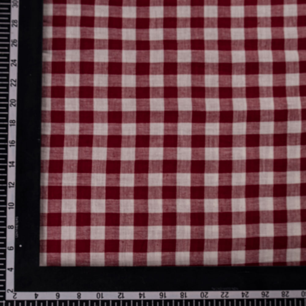 GINGHAM CHECK RED & WHITE PURE COTTON 71 GSM HANDWOVEN FABRIC