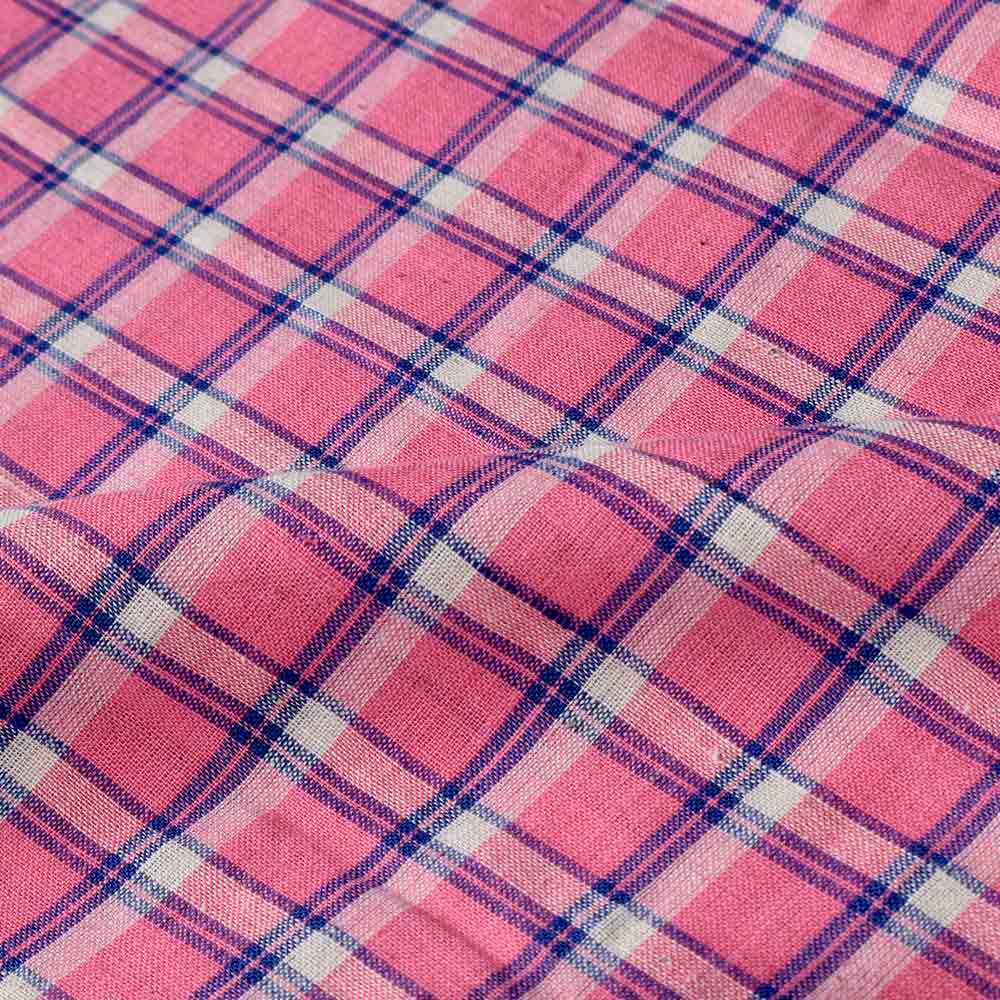 CHECK PINK PURE COTTON 100 GSM HANDWOVEN FABRIC