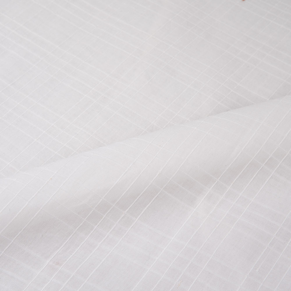 WHITE CHECK COTTON CHIFFON 56 GSM HANDWOVEN FABRIC | BLEACHED WHITE & DYEABLE 02