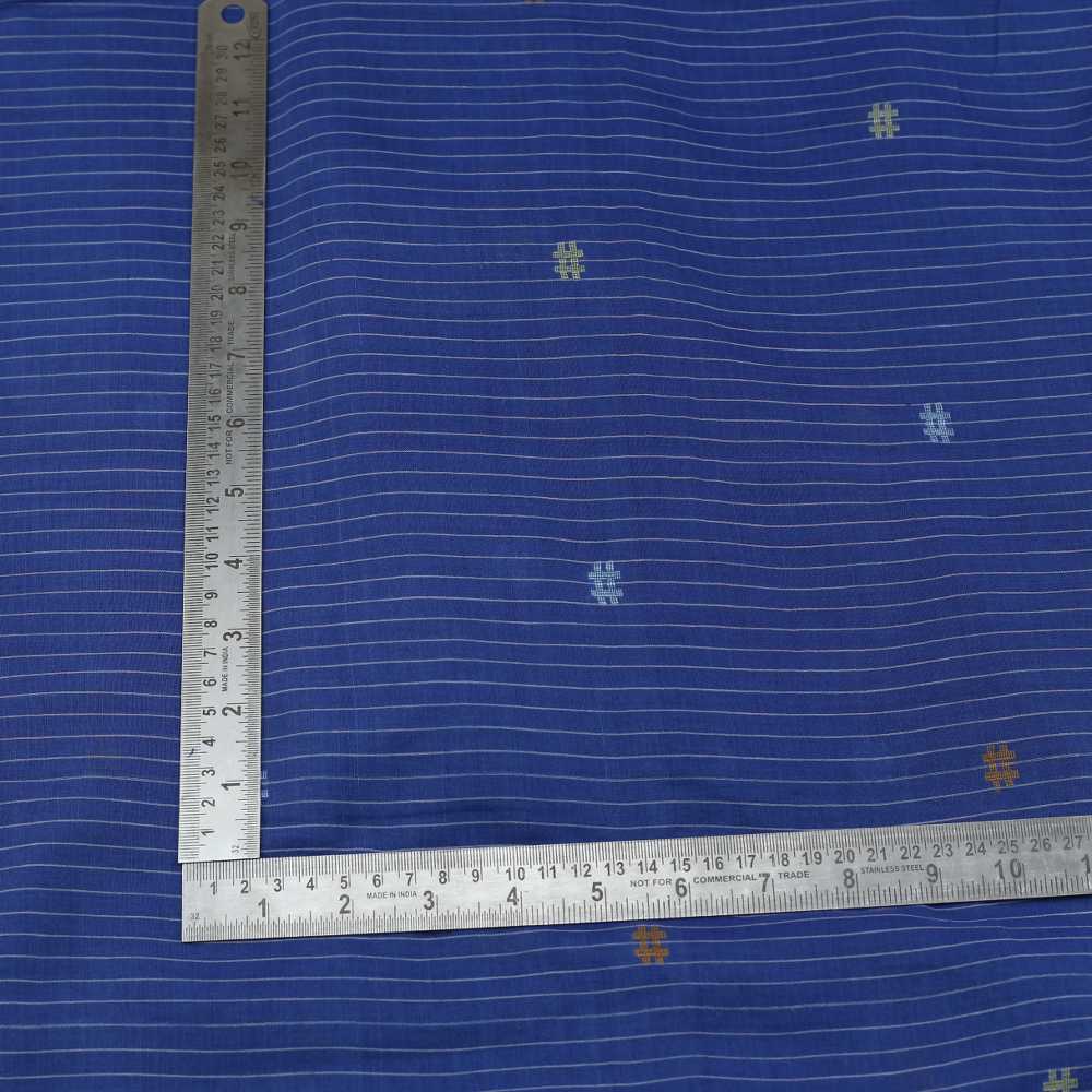 GEOMETRIC STRIPE ROYAL BLUE JAMDANI PURE COTTON 55 GSM FABRIC