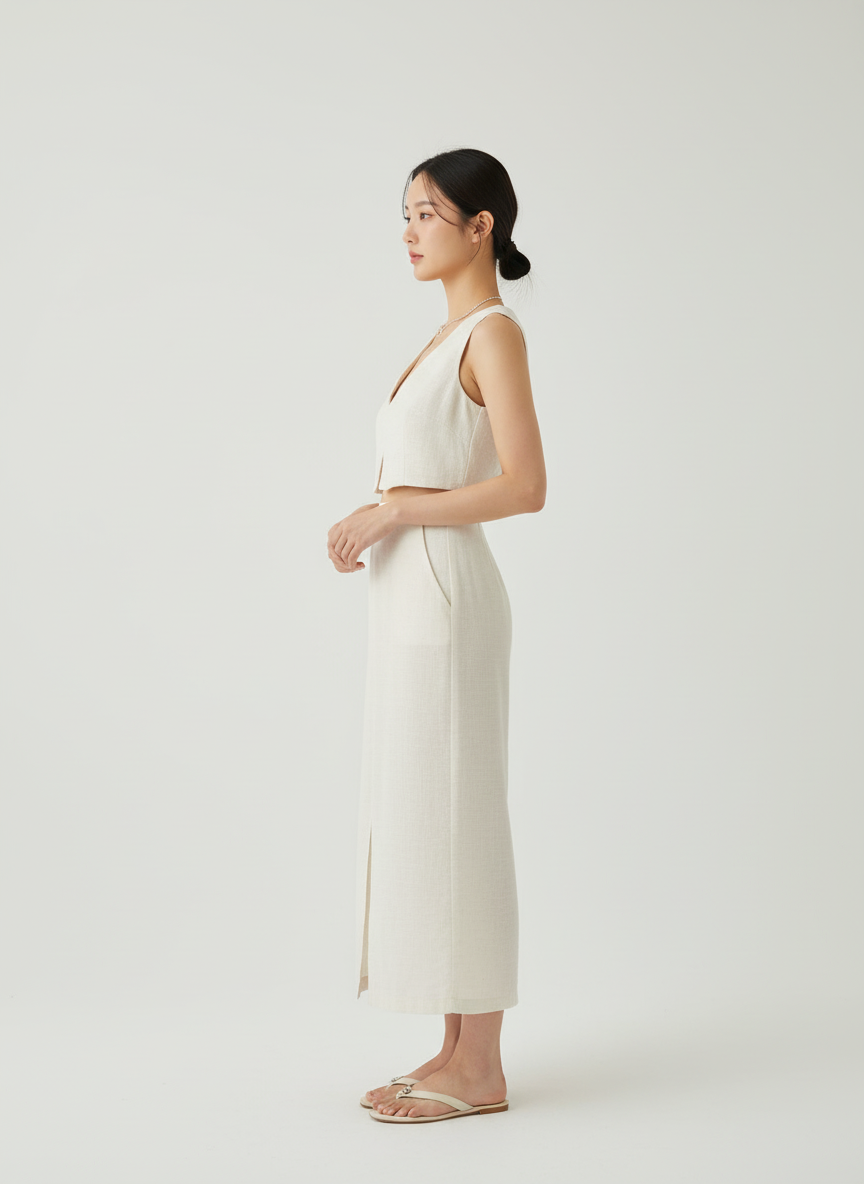 Long Skirt With Slit & Buttoned Top Co-ord Set