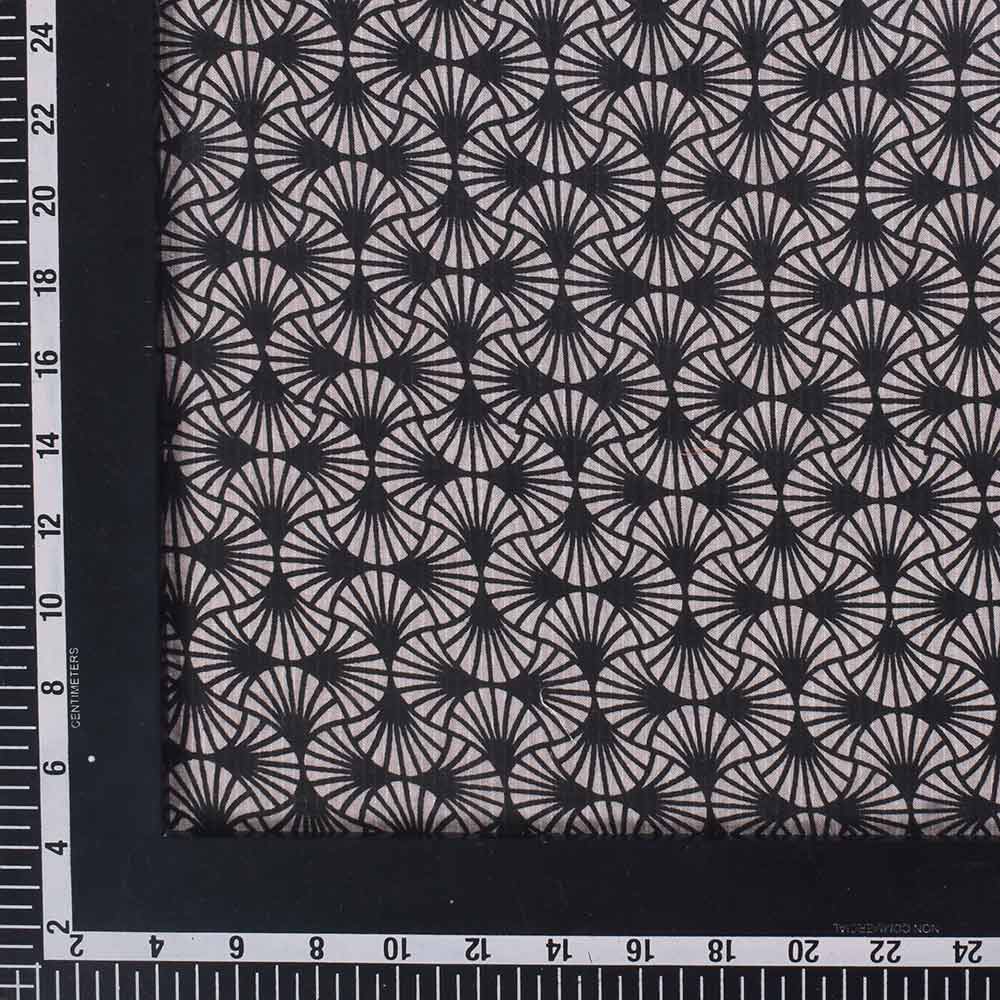 ABSTRACT WHITE & BLACK SCREENPRINTED COTTON KHADI 104 GSM HANDWOVEN FABRIC