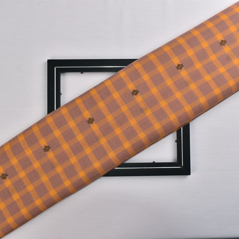 Check Brown Yellow Jamdani Pure Cotton 60 GSM Handwoven Fabric 314