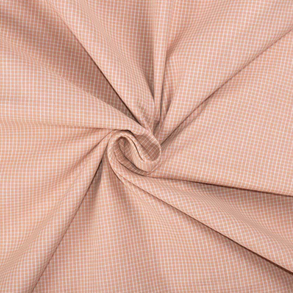 Check Peach Pure Cotton 93 GSM Handwoven Fabric